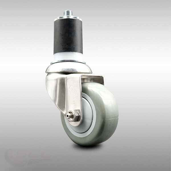 3.5 Inch 316SS Gray Polyurethane Wheel Swivel 1-7/8 Inch Expanding Stem Caster